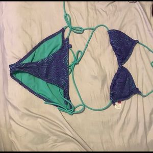 Two piece bikini (teal/green and purple)